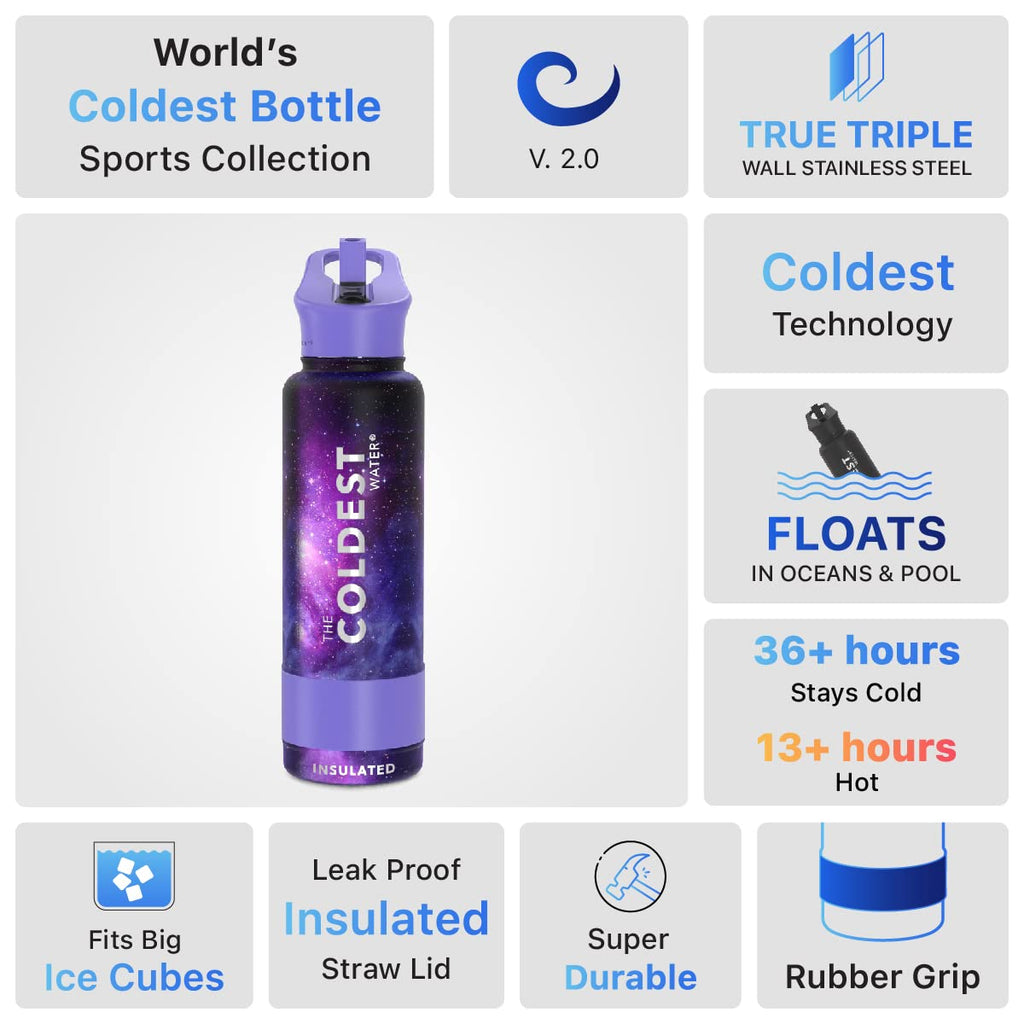Coldest Insulated Water Bottle with Straw Lid - Stainless Steel Metal Insulated Bottle for Men & Women (Astro Purple, 40 oz)