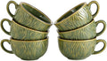 Set of 6 Vintage Design 12 oz Professional Barista Ceramic Latte Art Cappuccino Cups Set (Wave Green)