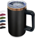 20 oz Insulated Coffee Mug with Lid, Stainless Steel Coffee Tumbler Bulk, Double Wall Vacuum Travel Mug with Handle, Leakproof Powder Coated Coffee Cups for Hot and Cold Drinks (Black,1 pack)
