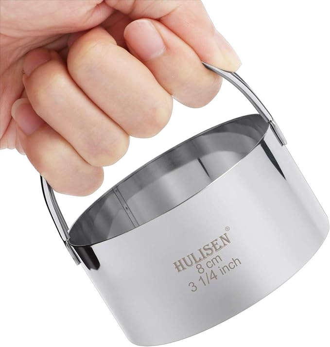 HULISEN Biscuit Cutter Set (3 Pieces/Set), Stainless Steel Round Cookies Cutter with Handle, Professional Baking Dough Tools, Gift Package