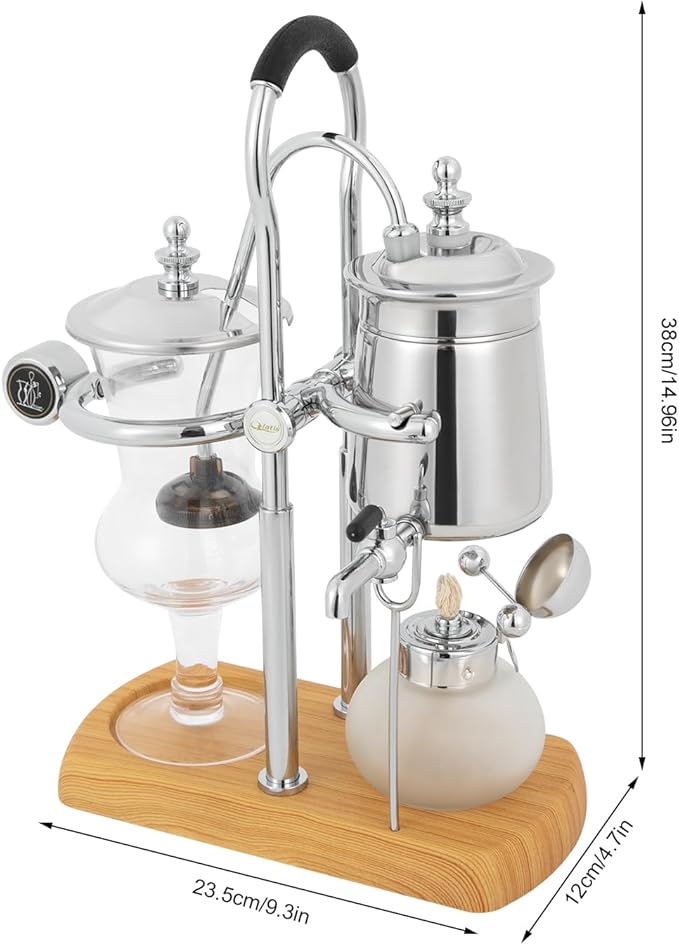 Belgian Syphon Coffee Maker, Belgian Belgium Royal Family Balance Syphon Siphon Coffee Maker Vacuum Brewing System w/Measuring Cup & lcohol Burne, Sliver