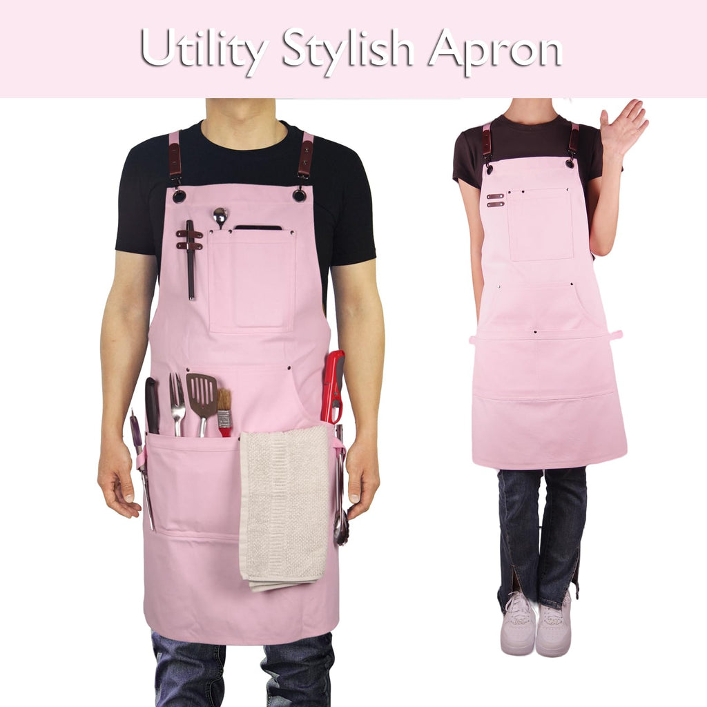 Stenffy 10 Pack Kitchen Apron, Work Apron, Canvas Apron, Pink