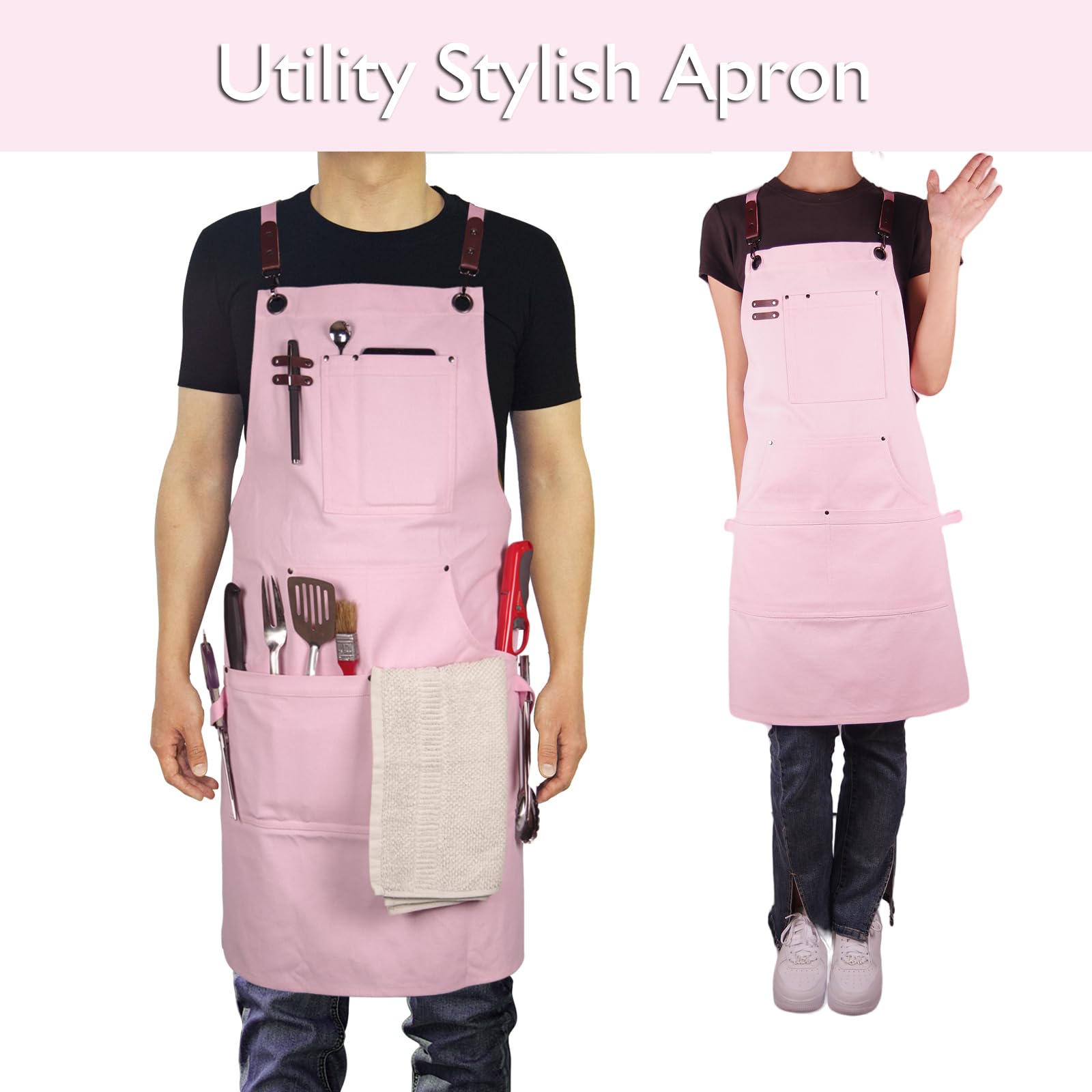 Stenffy 10 Pack Kitchen Apron, Work Apron, Canvas Apron, Pink