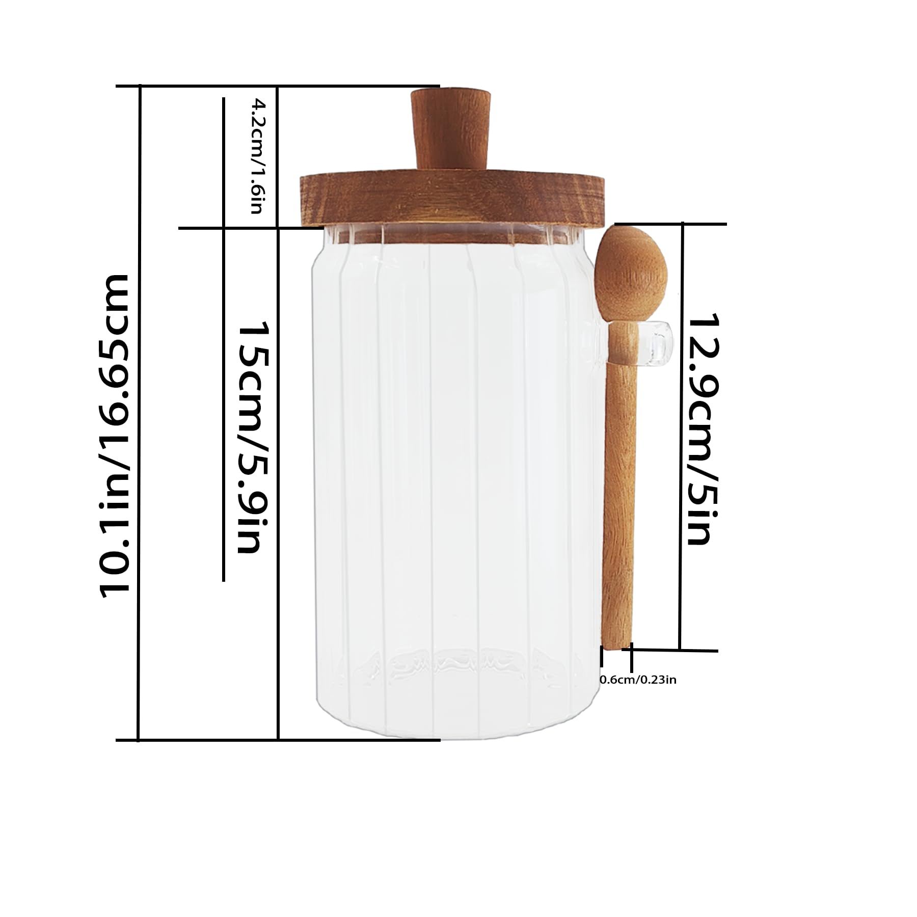 Glass Food Storage Jars with Handles Wood Lid and Spoon, 25 oz Glass Kitchen Canisters for Coffee, Tea, Cereal, Spice and Canning, Mason Jars, Cute Jar