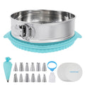 Aufind 10 Inch Springform Pan for Baking, 304 Stainless Steel Cheesecake Pan with Removable Bottom, Includes 12 Piping Tips and 50 Parchment Papers for Pie Cake Pizza and Quiches(10" Cake pan)