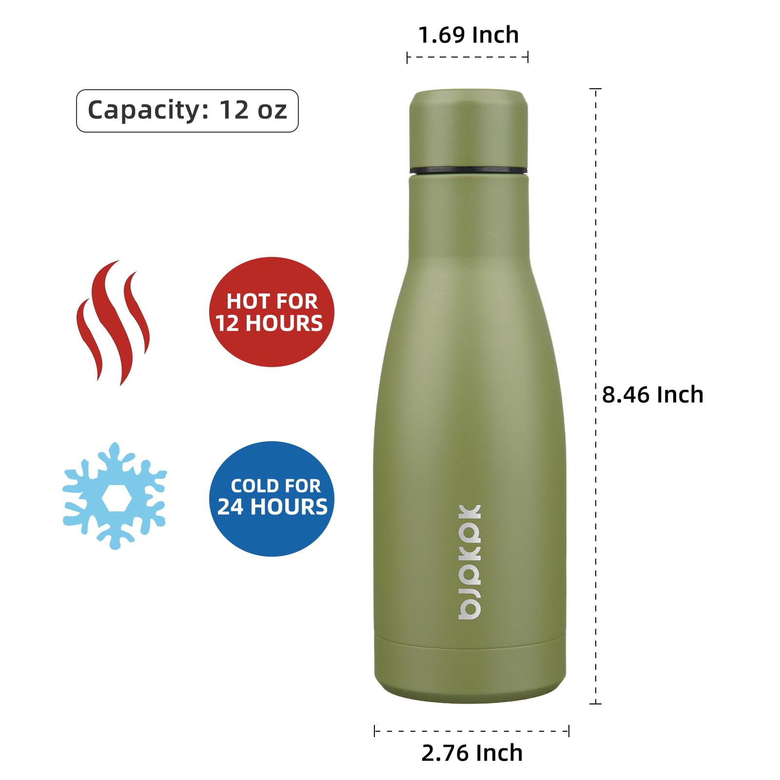 BJPKPK 12 oz Small Mini Water Bottle, Insulated Stainless Steel Flask