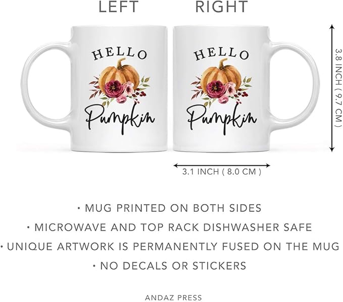 Andaz Press Fall Burgundy Marsala 11oz. Ceramic Coffee Tea Mug, Hello Pumpkin, 1-Pack, Pumpkin Floral Graphic, Birthday, Friend, Family, Coworker, Autumn Season, Festive Holiday Ideas