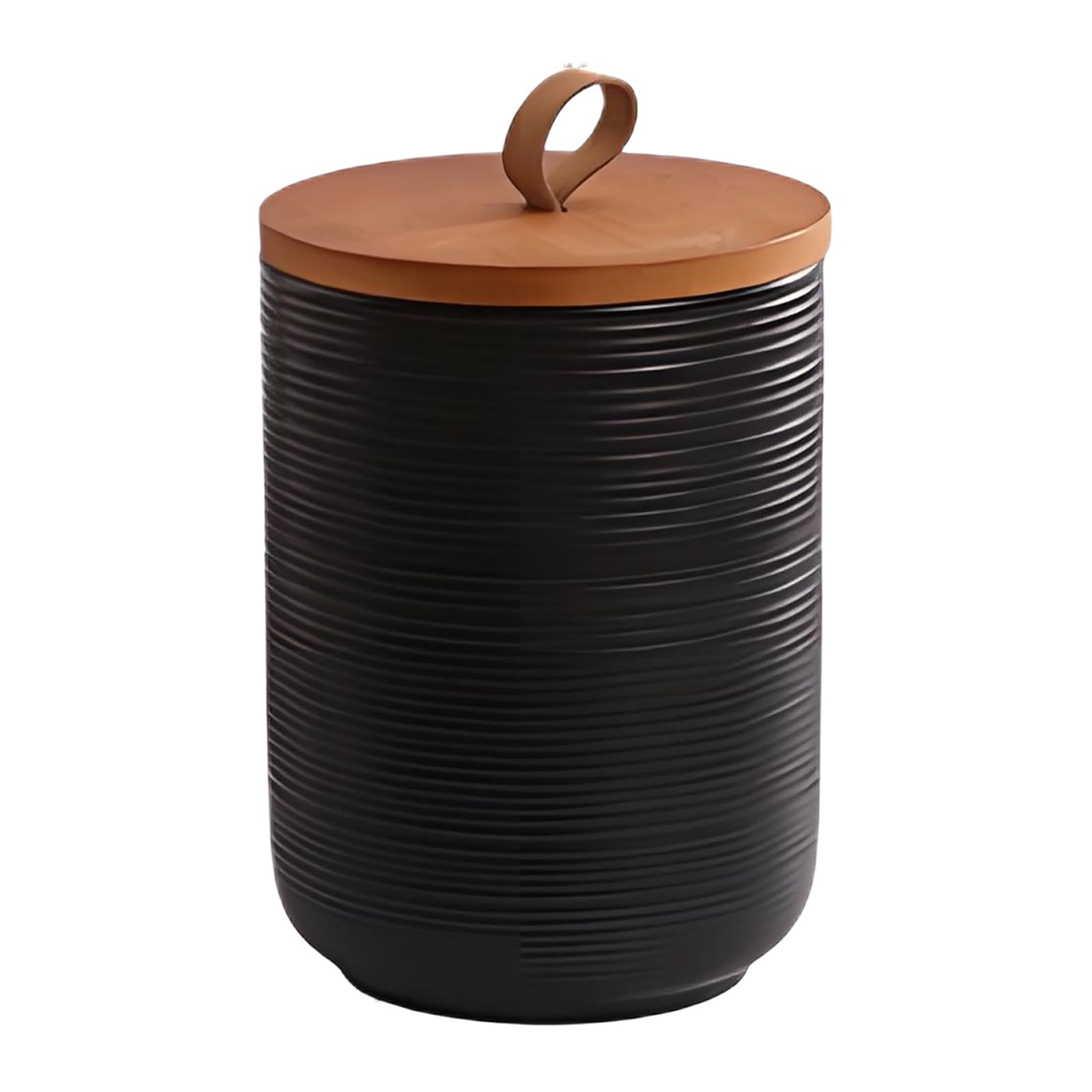 Food Storage Jar Strong Ceramic Storage Canisters with Airtight Wooden Lid,Kitchen Storage Containers for Serving Coffee Beans, Tea, Sugar, Salt, Spices (Medium black 27oz)
