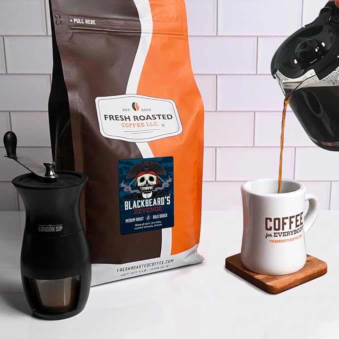 Fresh Roasted Coffee, Blackbeard's Revenge, 5 lb (80 oz), Medium Roast, Kosher, Ground