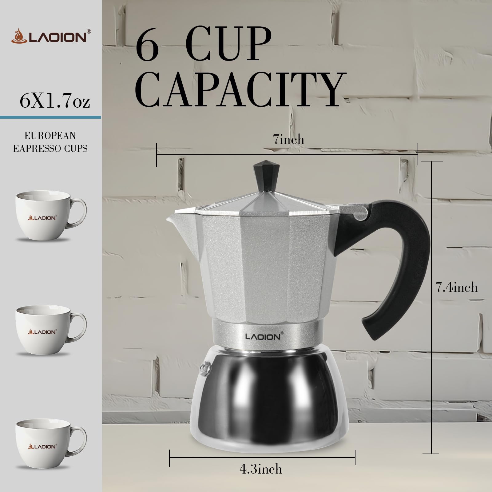 LAOION Stovetop Espresso Maker, 6Cup Moka Pot, Espresso Machine