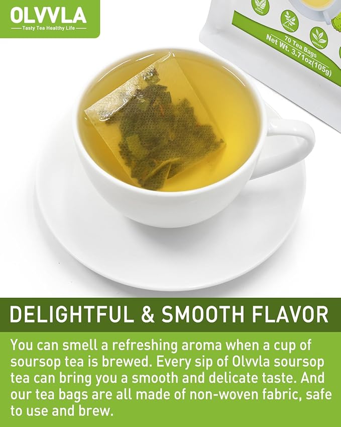 Olvvla - Premium Soursop Tea Bags - 1.5g X 70 Count - Pure Natural Soursop Leaves Tea - Caffeine-free - Non-GMO - Sourced from Thailand - Support Digestion & Help Skin Health