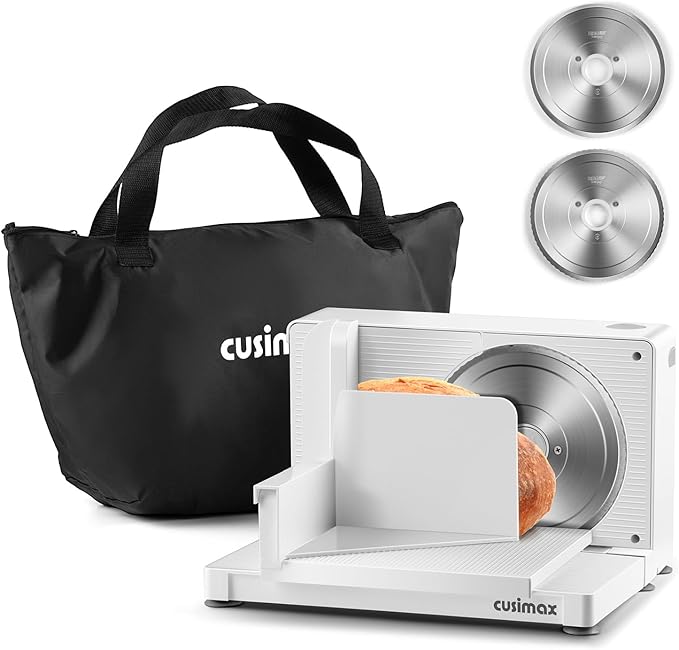 CUSIMAX Meat Slicer for Home,Foldable Meat Slicer with Child Safety Switch and 2 Removable Blades,Electric Deli Slicer Adjustable Thickness 0-20mm for Cut Meat,Cheese,Bread,Fruit,Storage Bag