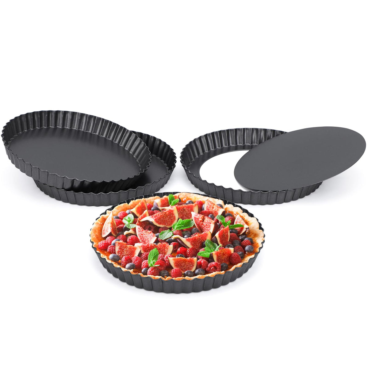 Beasea Tart Pan 9 Inch Removable Bottom, Non Stick Tart Pan with Removable Bottom Round Pie Pan for Baking
