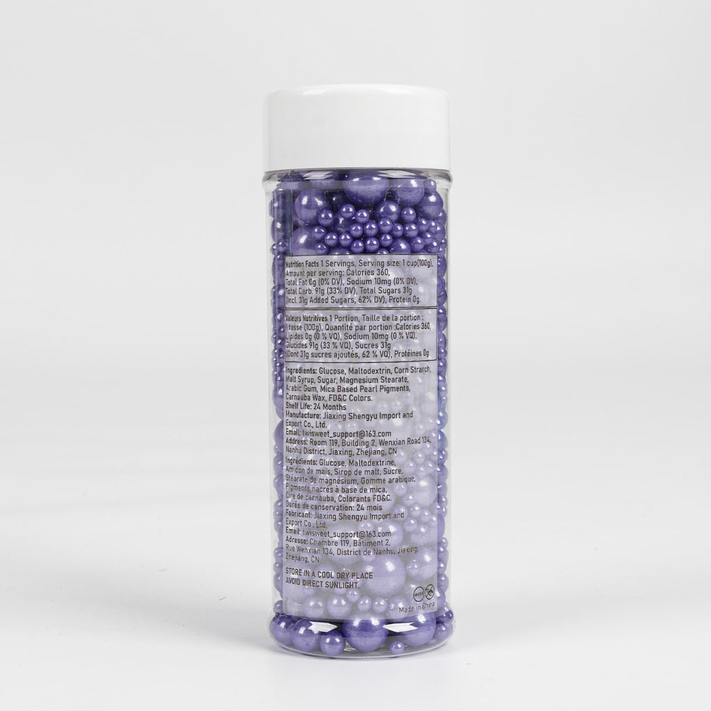 Twisweet Purple Sprinkles, Edible Purple Pearls for Cake Decorating, Sugar Sprinkles for Baking, Mix Size Candy Pearls, Cake Topper Ice Cream Cupcake Cookie Toppings Dessert Decorations, Wedding Birthday Halloween Supplies (130g/4.58oz)