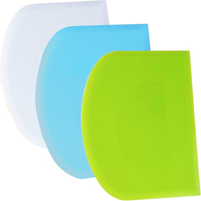 SURDOCA Dough Scraper Bench Scraper - 3P 4.7x3.7" Plastic Flexible Bowl Scraper, Sharp Edge & Angles Cake Scraper. Non-Slip Bakeware Decorating Tools Sculpting & Modeling Tools - Green+Blue+White
