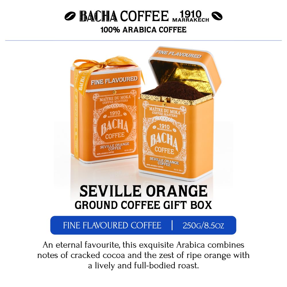 Bacha Coffee | Seville Orange Fine Flavoured, Ground Beans, Medium Roast, 100% Arabica Specialty Coffee, 250g Signature Nomad Collection, Gift Box