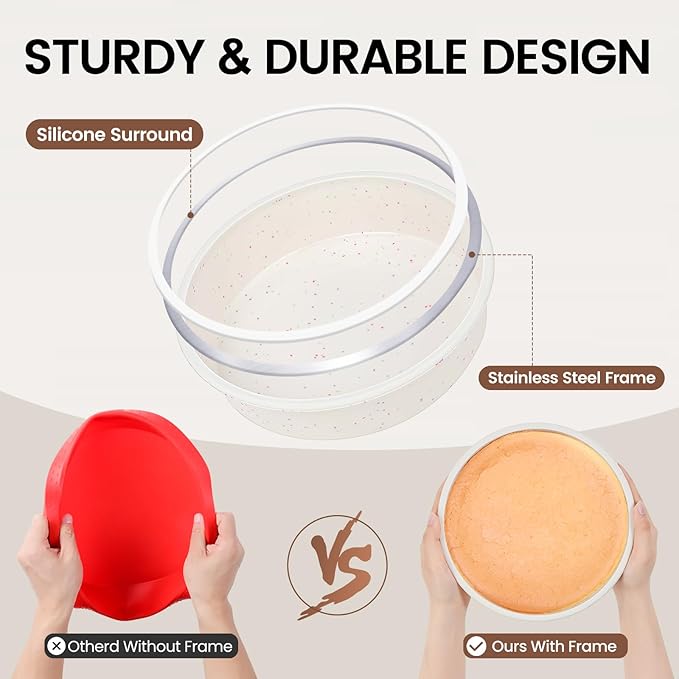 Vinino 6 Inch Silicone Round Cake Pan with Metal Reinforced Frame, Nonstick Silicone Springform Pan for Baking Suitable for Making Layers, Cheese & Chocolate Cakes