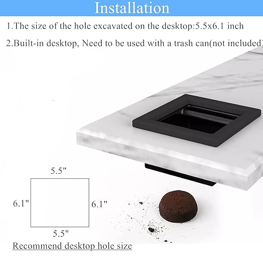 Espresso Coffee Ground Knock Box Chute, Built-in Desktop Waste Bucket, Stainless Steel Bottomless Knocking Residue Box (Trapezoid)