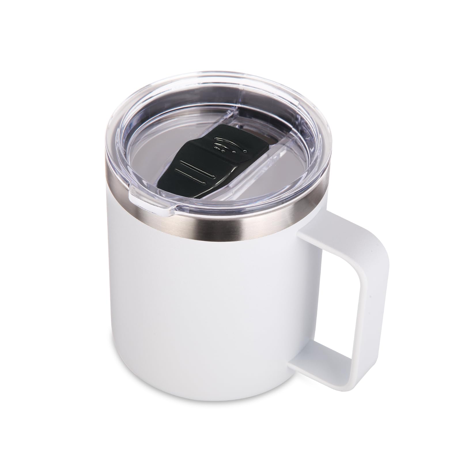 Volhoply 14oz Insulated Stainless Steel Coffee Mug with Leakproof Lid,Double Wall Vacuum Travel Coffee Cup with Handle,Reusable Metal Cups Tumbler,Camping Mugs Keep Hot/Cold,Ideal Gifts(White,1)