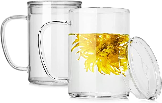 LUXU Glass Coffee Mugs,Clear Tea Cups Set of 4