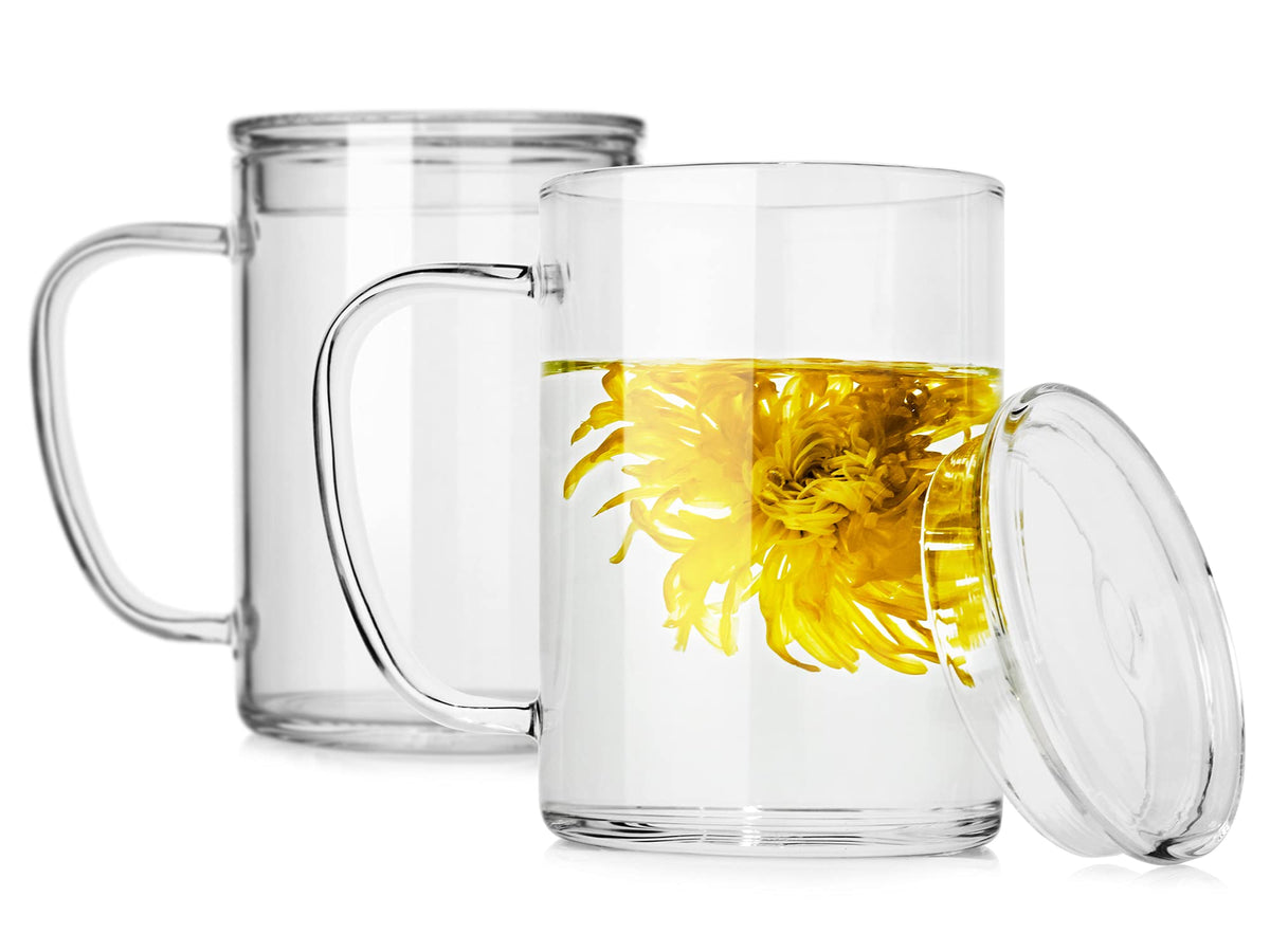 LUXU Glass Coffee Mugs, 14 oz Ice coffee cups,Clear Tea Cups Set of 4