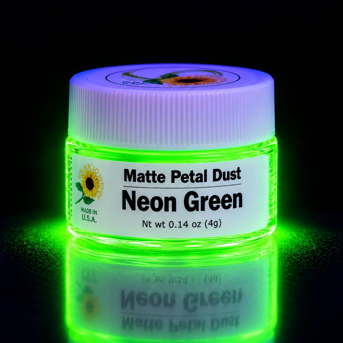 Sunflower Sugar Art Neon Green Glow In The Dark Petal Dust Food Color - Deep, Rich Green Matte Powder Cake Accessories for Cake Decoration - 4 Grams Non-Toxic Baking