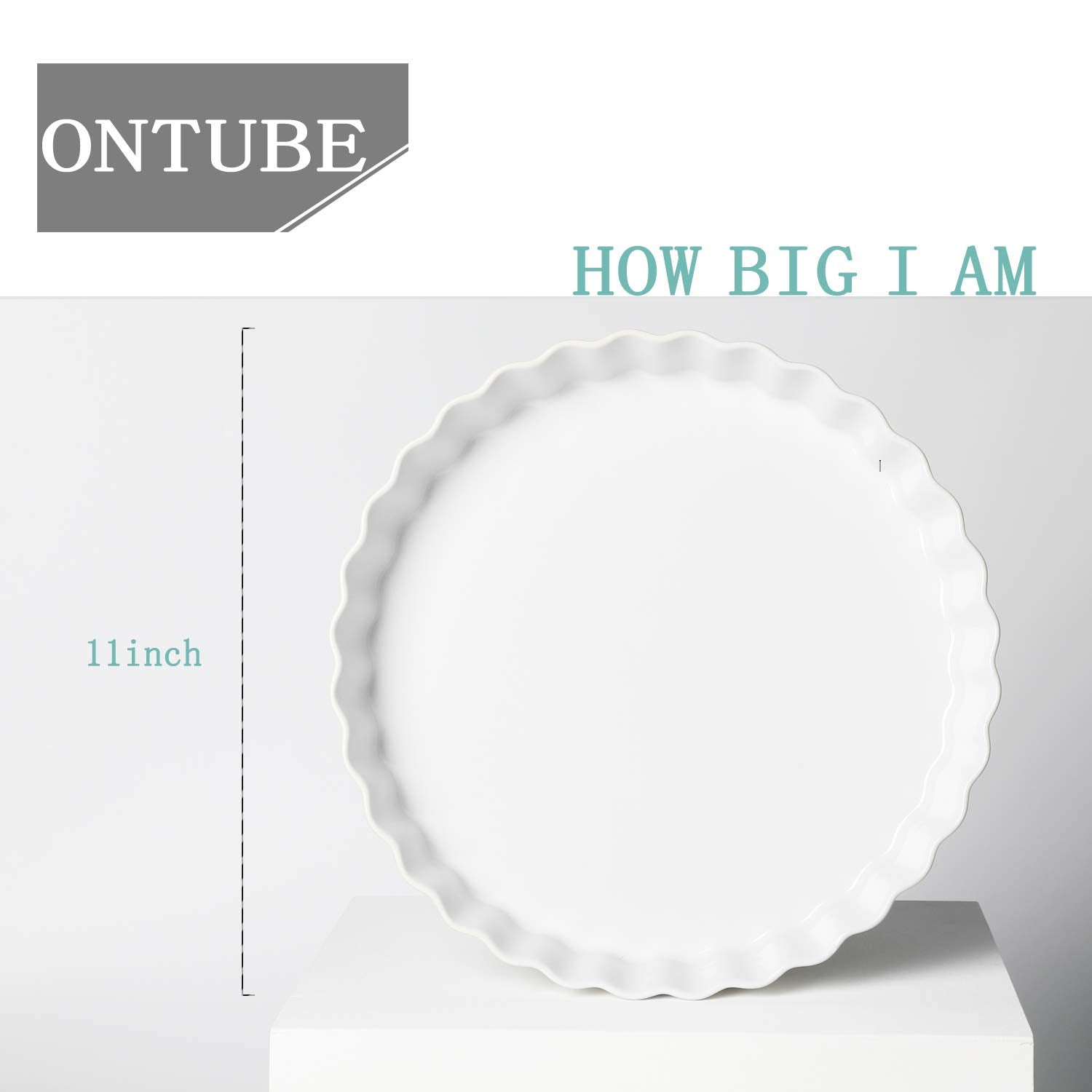 ONTUBE Ceramic Pie Pans, White, 11 Inches