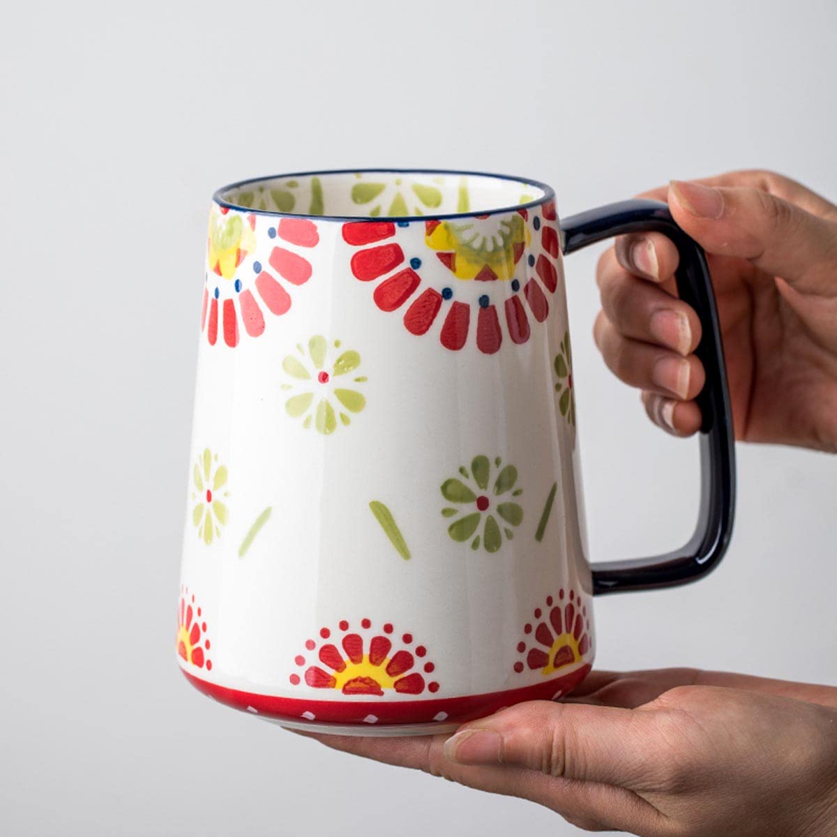 XINRRY 24 oz Extra Large Ceramic Coffee Mug Vintage Floral Cup with Handle