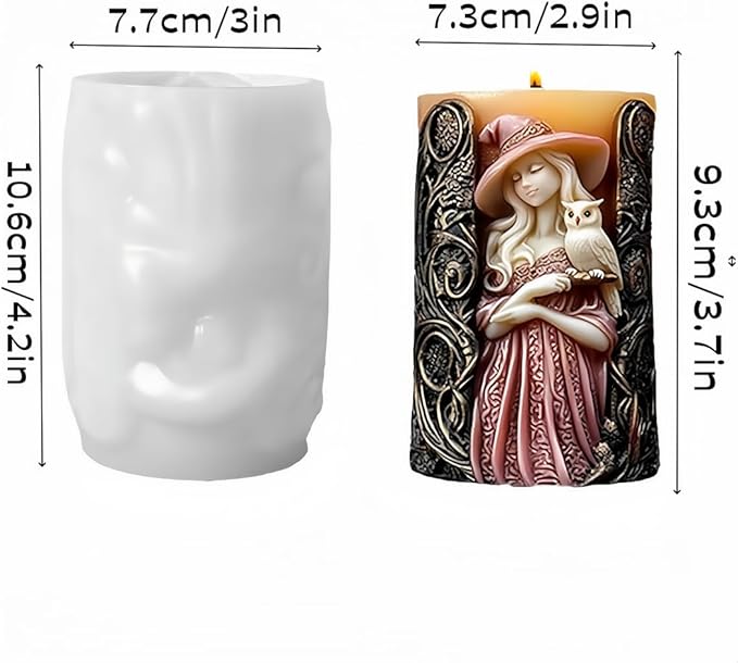Witch Cylinder Silicone Candle Mold for Candle Making,Pillar Casting Silicone Molds for Resin Casting,Scented Candle, Soap,Silicone Molds for Home Decor,Resin Craft Gifts (C)