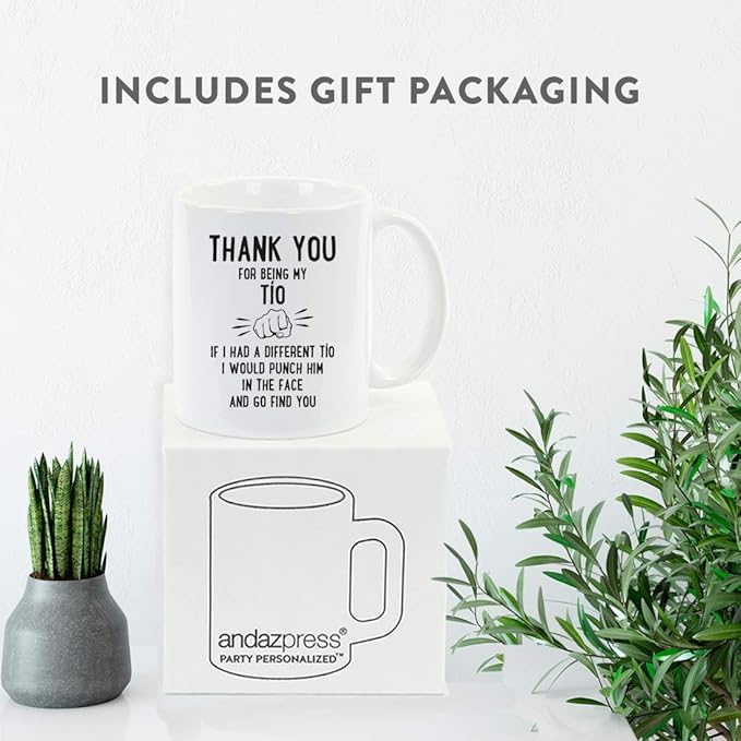 Andaz Press Funny Family 11oz. Coffee Mug Gift, Thank You for Being My Tío, Punch in Face, 1-Pack, Christmas Birthday Drinking Cup Present Ideas