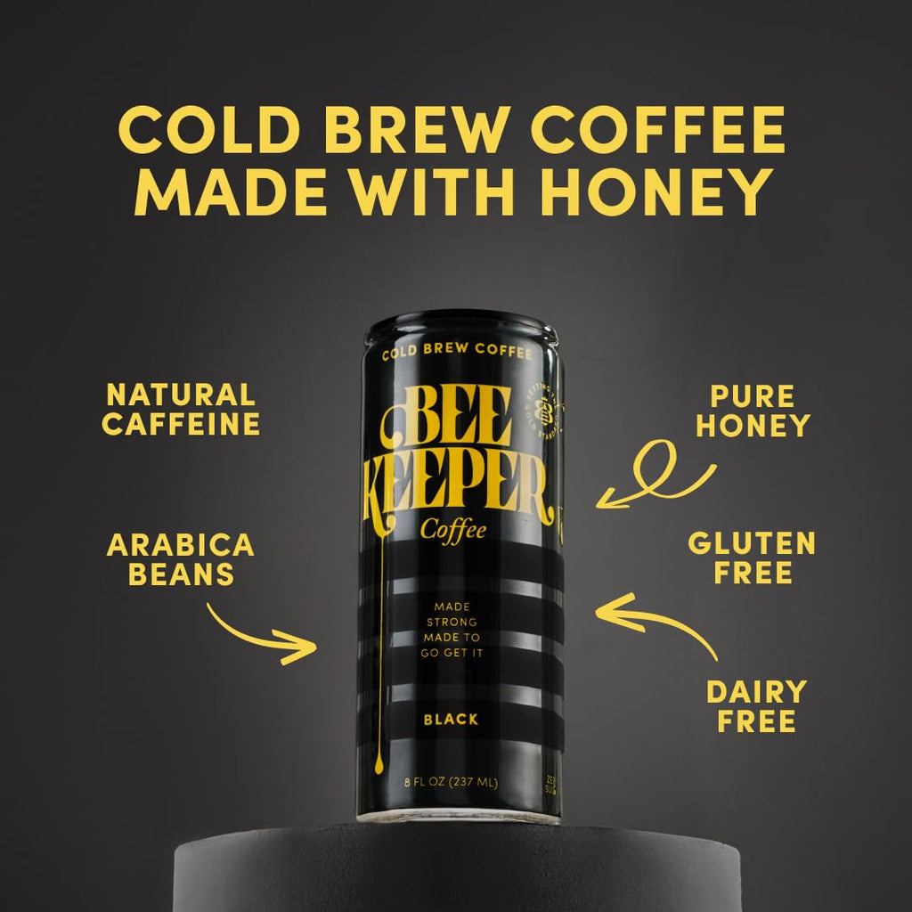 Beekeeper Black Cold Brew Coffee with Oregon Honey, 180mg Caffeine, 12 Pack