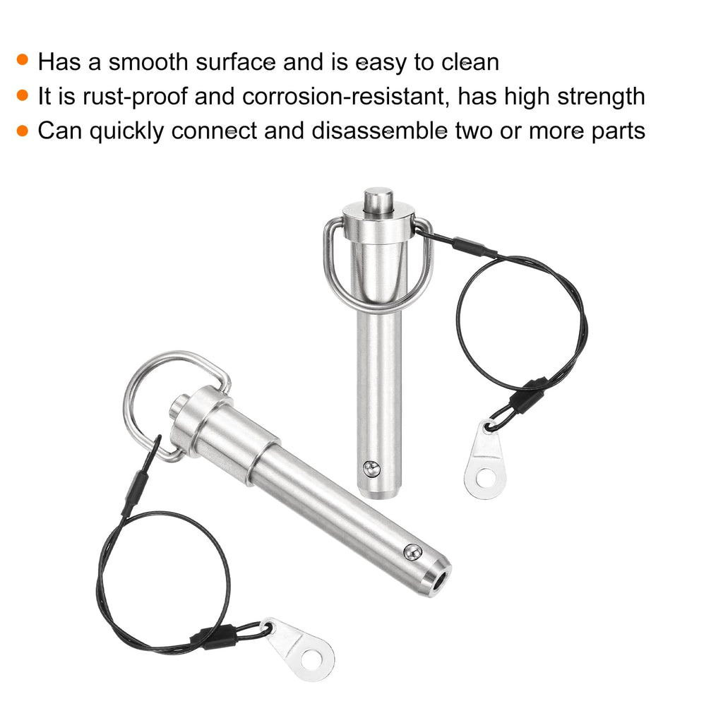uxcell 1 Pcs Quick Release Pin, 1/2" x 1.77"(Dia. x L) Push-Button Ball Locking Pin 304 Stainless Steel Ring Handle Locking Pin with Wire for Audio Bimini Top Marine, Silver