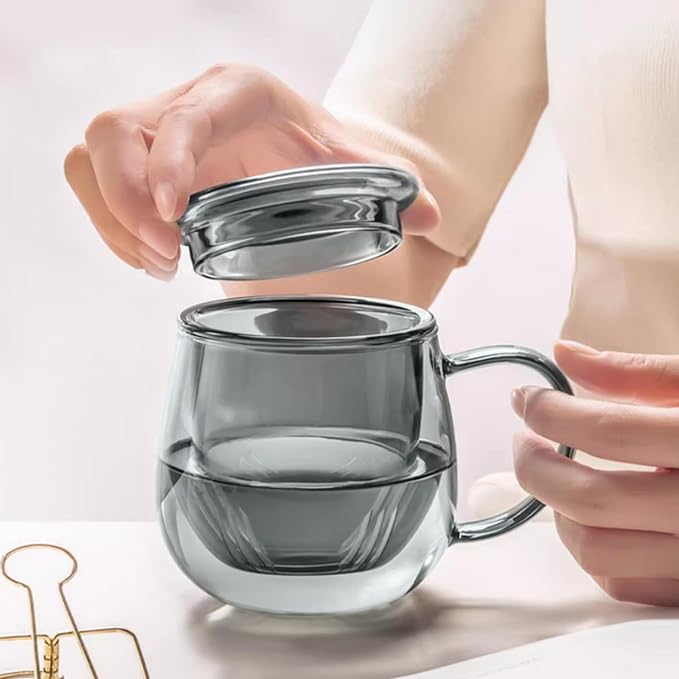 Glass Tea Cup with Infuser and Lid, 17.6oz/520ml Large Borosilicate Teacup, Clear Mug for Loose Leaf Tea, Blooming Tea, Tea Bags - Perfect Christmas or Birthday Gift for Men