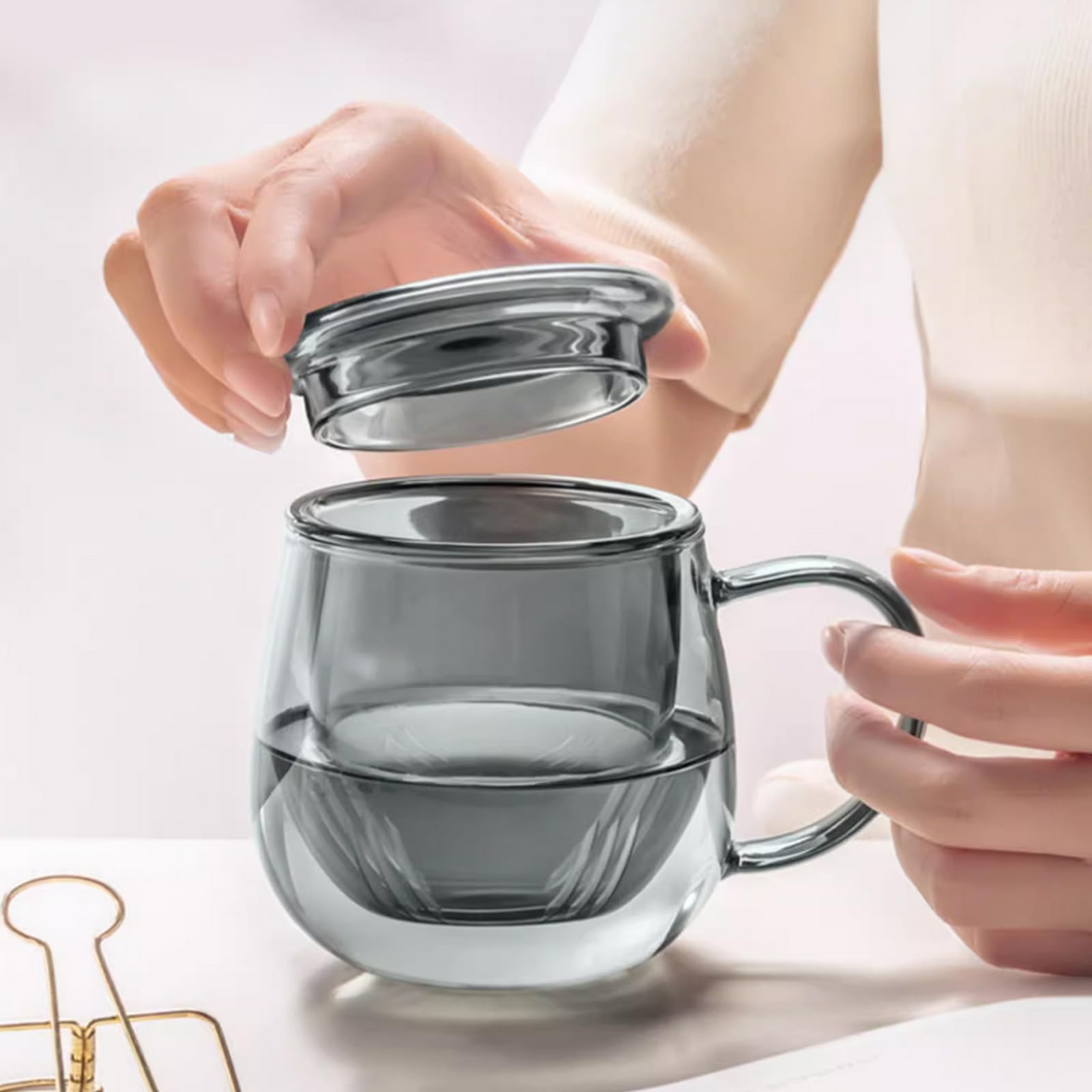 Glass Tea Cup with Infuser and Lid, 17.6oz/520ml Large Borosilicate Teacup, Clear Mug for Loose Leaf Tea, Blooming Tea, Tea Bags - Perfect Christmas or Birthday Gift for Men.