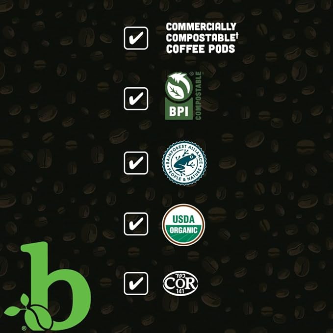beaniac Organic Bean Me Up Coffeehouse Blend, Medium Roast, Single Serve Compostable K Cup Coffee Pods, Organic Arabica Coffee, Keurig Brewer Compatible, 30 Count