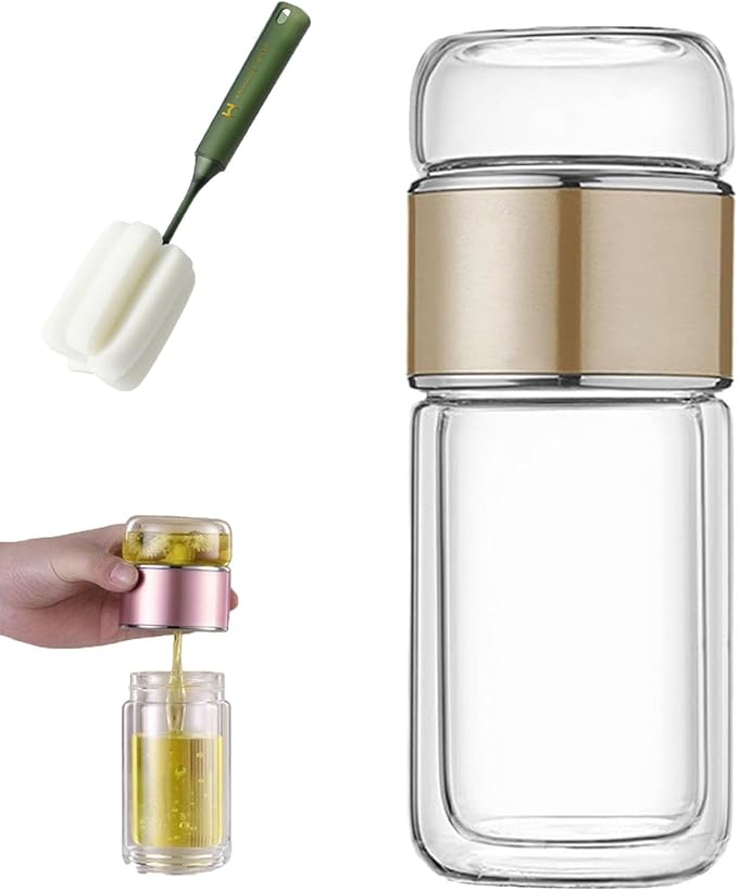 QUROXO 2025 New Glass Infuser, 3-In-1 Smart Tea Infuser with Cup Brush, Double-Layer Borosilicate Glass Tea infusers Separation Cup (Black