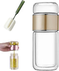 QUROXO 2025 New Tryteava Glass Infuser, Teava 3-In-1 Smart Tea Infuser with Cup Brush, Double-Layer Borosilicate Glass Tryteava Tea infusers Separation Cup (Gold, 420ml (14oz))