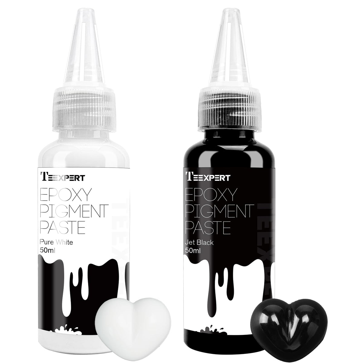Teexpert Pigment Paste for Epoxy Resin: 3.38oz/100ml Total Ultra Highly Concentrated & Easy to Mix Black & White Colors Opaque Liquid Epoxica Dye Set for Resin Art River Table