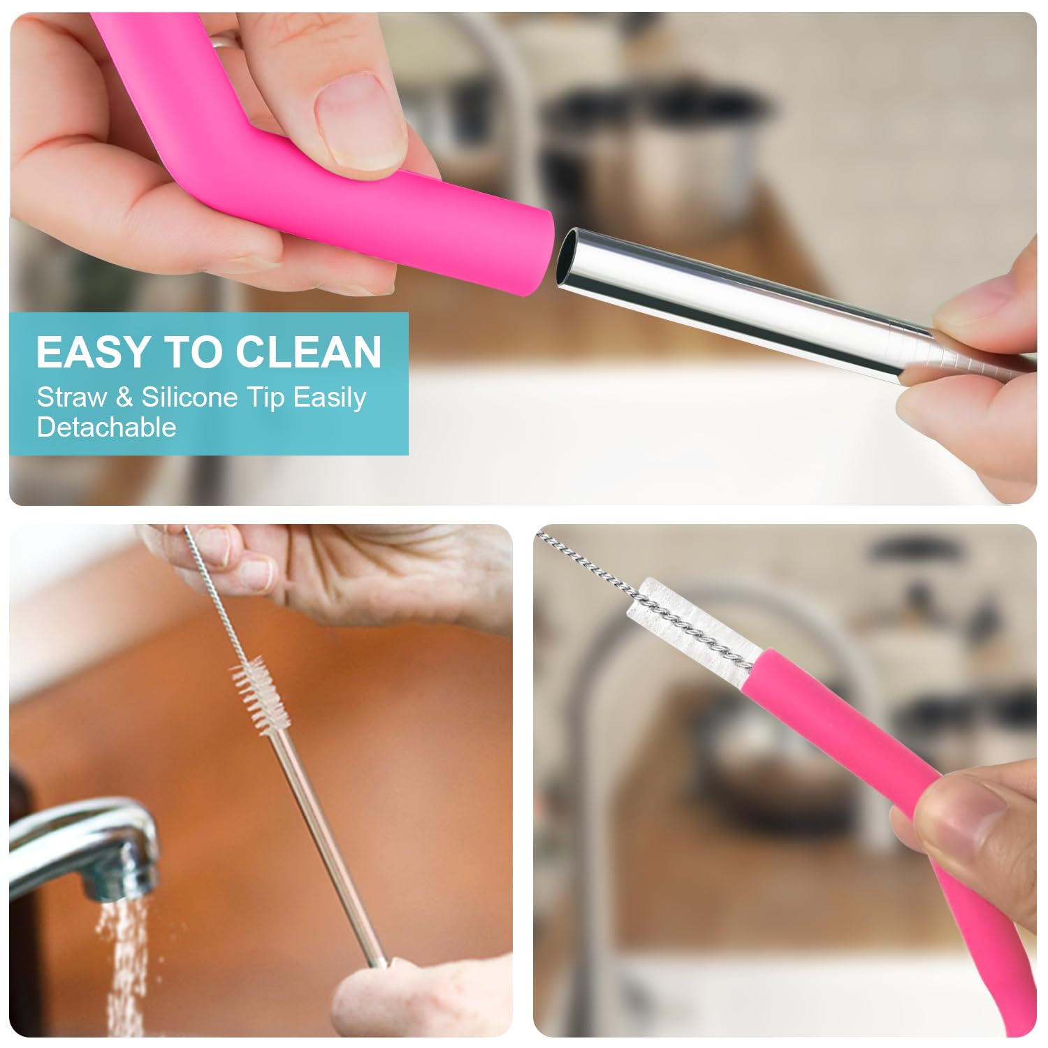 Reusable Stainless Steel Straws Set 6 PCS with 6 Silicone Tips, 2 Straw Brush, 1 Storage Case, Different Sizes of Metal Straws Reusable, Suitable for 14, 20, 30 oz Cups Tumbler, for Hot/Cold Drinks