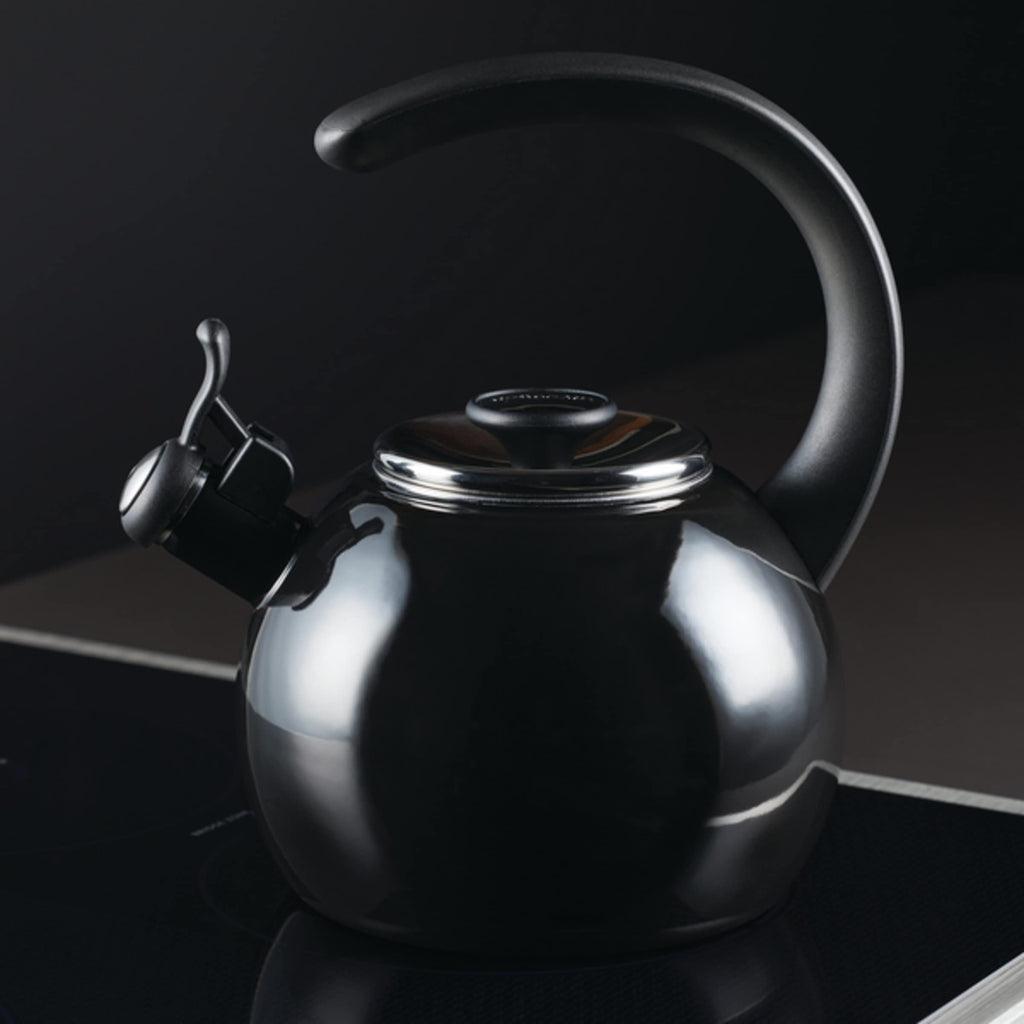 Circulon Enamel on Steel Whistling Induction Teakettle, Tea Kettle for Stovetop with Flip-Up Spout, 2-Quart, Black