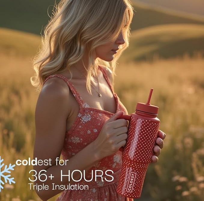 Coldest 40 oz Tumbler with Handle and Straw, 100% Leak Proof Insulated Tumbler with Lid and Straw (3 Lids), Stainless Steel Tumblers for Women & Men, Cup Holder Friendly, 46 oz (Silver Leopard)