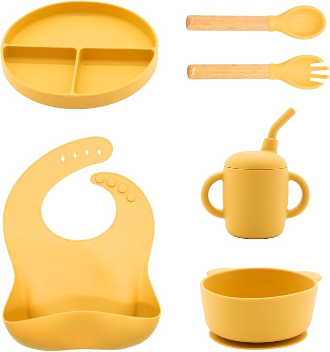 CHCC Silicone Baby Feeding Set 10 Pcs, Baby Led Weaning Supplies, Baby Feeding Supplies Set BPA Free, Baby Essentials for Newborn Gift Blue