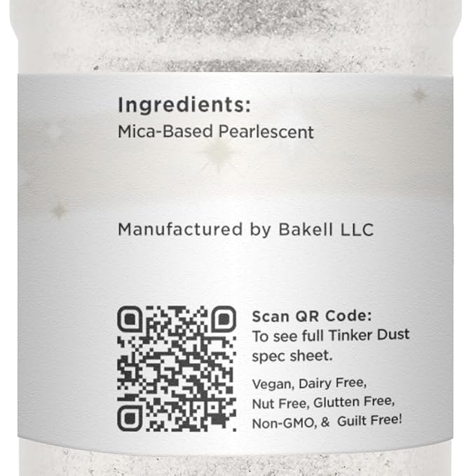 BAKELL White Edible Glitter, 25 Grams | TINKER DUST Edible Glitter | KOSHER Certified | 100% Edible Glitter | Cakes, Cupcakes, Cake Pops, Drinks, Dessert Vegan Glitter & Dusts (45g Shaker, White)
