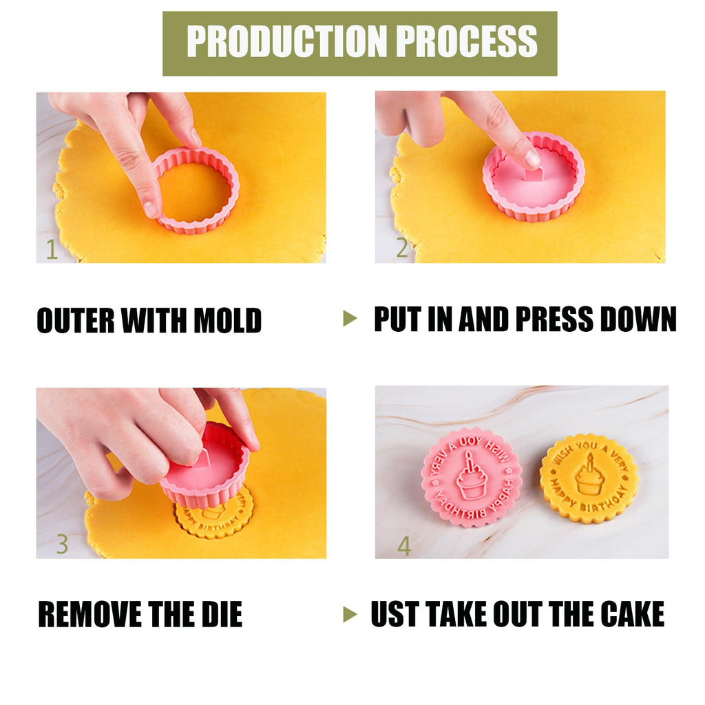 8PCS Happy Birthday Cookie Cutter Sets 3D Plastic Cookie Cutters with Plunger Stamps Pressable Biscuit Mold Cookie Molds Cake Baking Fondant Cutter Birthday Party DIY Cookie Decorating Supplies(C)