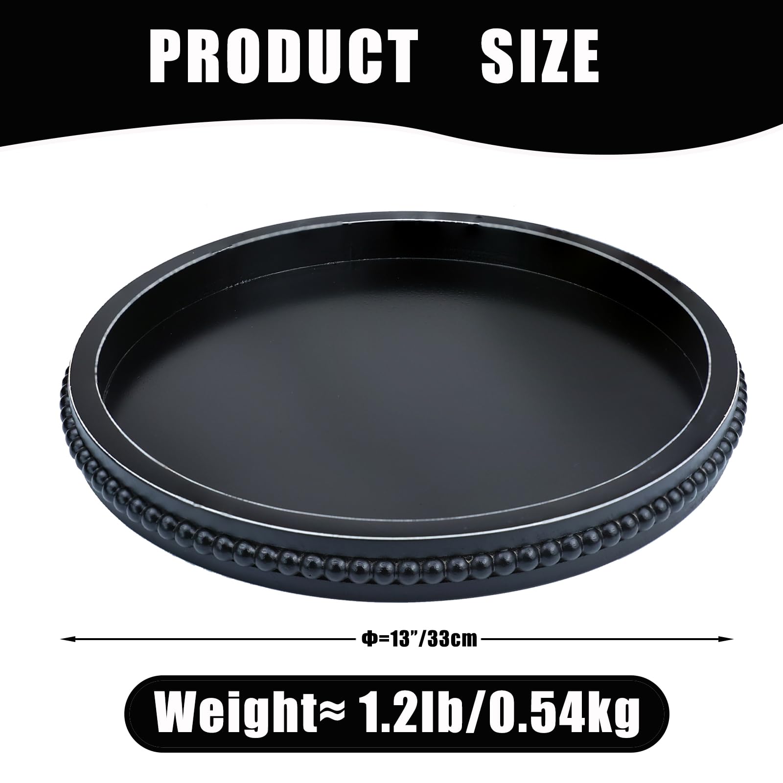 Hrastany Black Round Wood Decorative Ottoman Tray for Coffee Table Kitchen Counter, Living Room, Handcrafted Wooden Serving Tray for Table Centerpiece