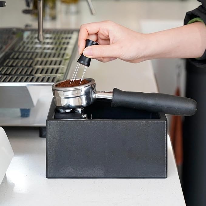 watchget Espresso Knock Box, Coffee Ground Knock Box, Dual Function Storage and Tamping Tool with Non-Slip Base, Made of Durable ABS Plastic, Perfect for Baristas and Coffee Enthusiasts, Black