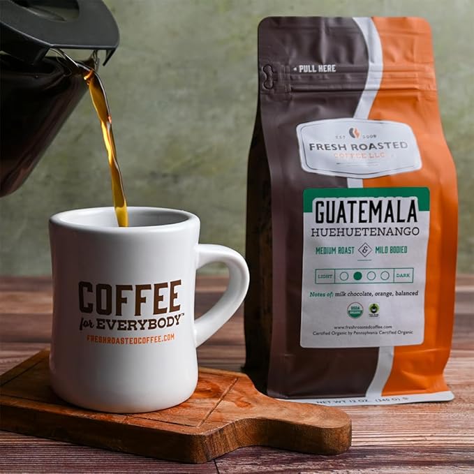 Fresh Roasted Coffee, Organic Guatemala | Single Origin, USDA Organic, Mold & Myco 3rd Party Tested, Kosher | Medium Roast 12 oz Ground