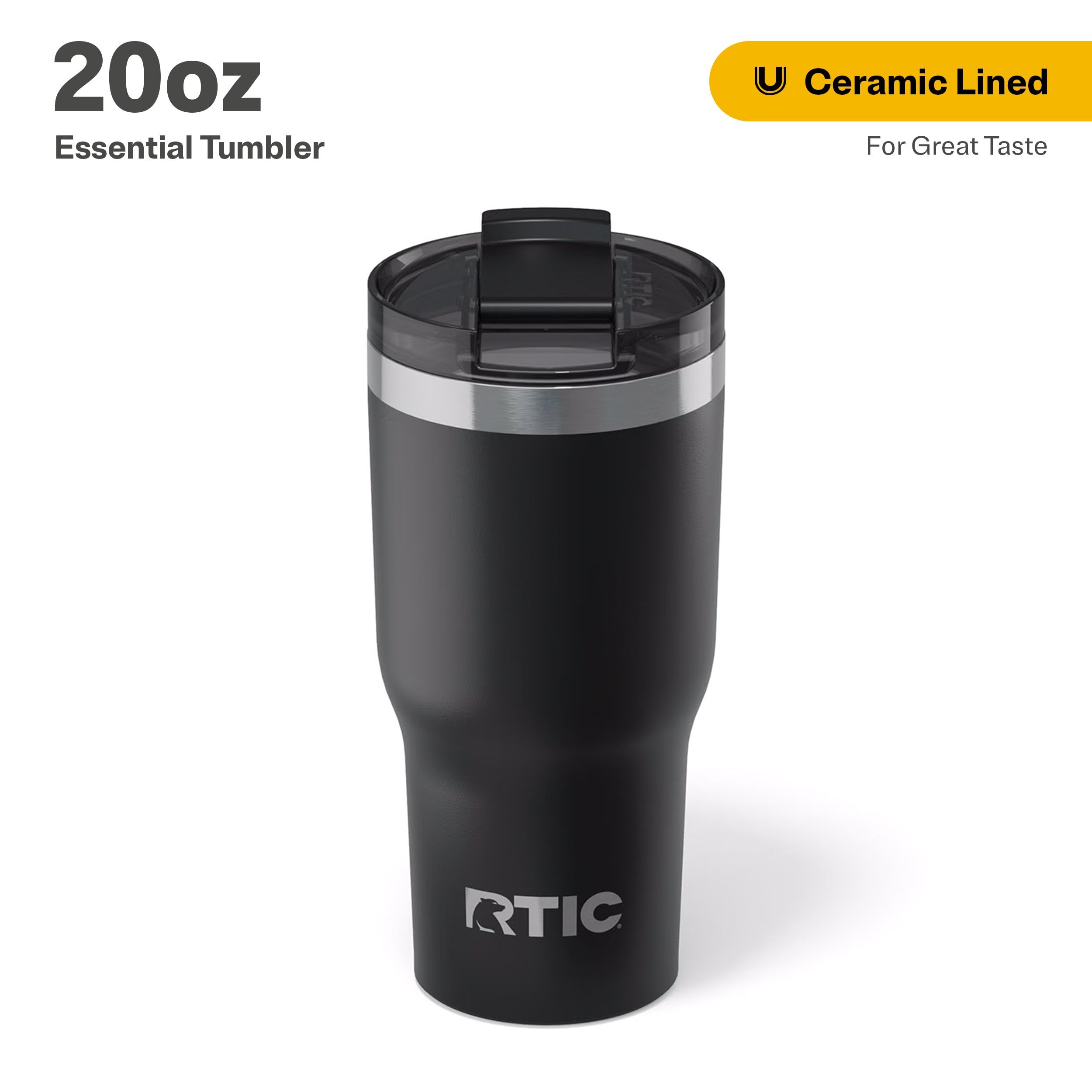 RTIC 20oz Essential Tumbler with Lid, Ceramic Lined, Black