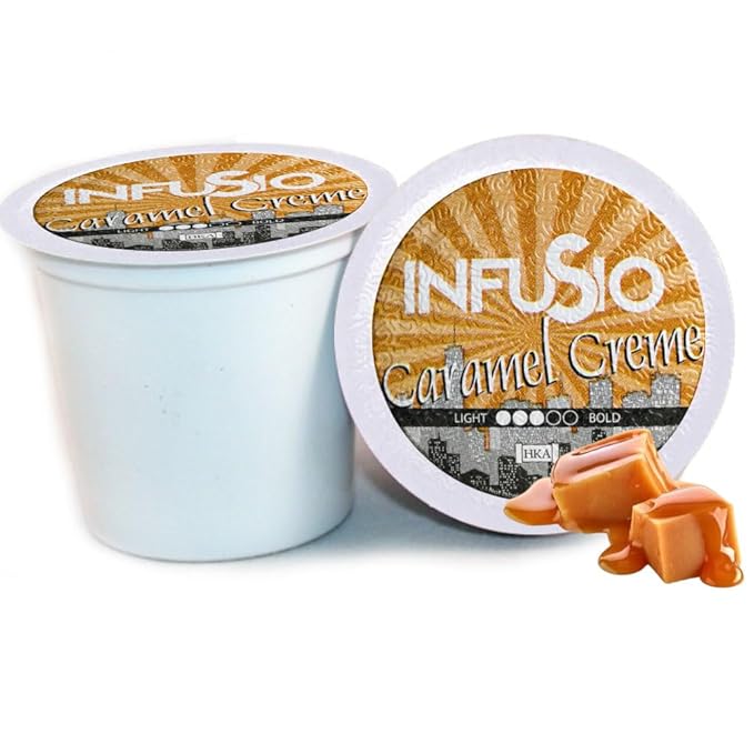 InfuSio Flavored Coffee Pods Variety Pack – 48 Count, 12 Gourmet Medium Roast Dessert-Inspired Blends like Bananas Foster & Crème Brûlée, Compatible with Keurig K-Cup 2.0 Brewers