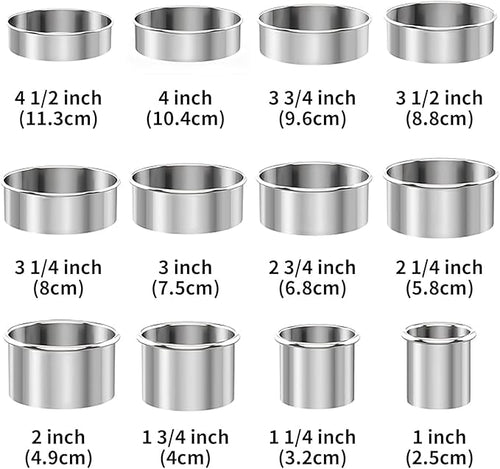 12 Pcs 304 Stainless Steel Biscuit Cutter Set - Round Cookie Cutters for Baking (1/2/3/4/5'') with Storage Box, Dough Pastry Cake Circle Cutting Ring Molds, Non-Rust, Dishwasher Safe & 1.5‘’ High